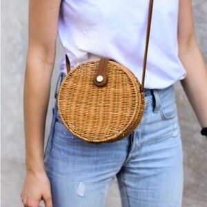 Zara Round Woven Crossbody Bag in Brown